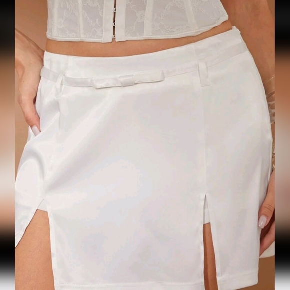 High Slit Bow Decor Bodycon Mini Skirt For Women - Picture 4 of 5